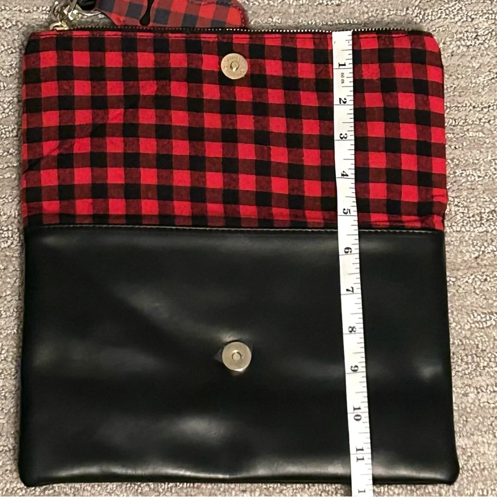 Funky Monkey Foldover Red & Black Buffalo Plaid Clutch Top Zip 10.5” x 7” NWOT
